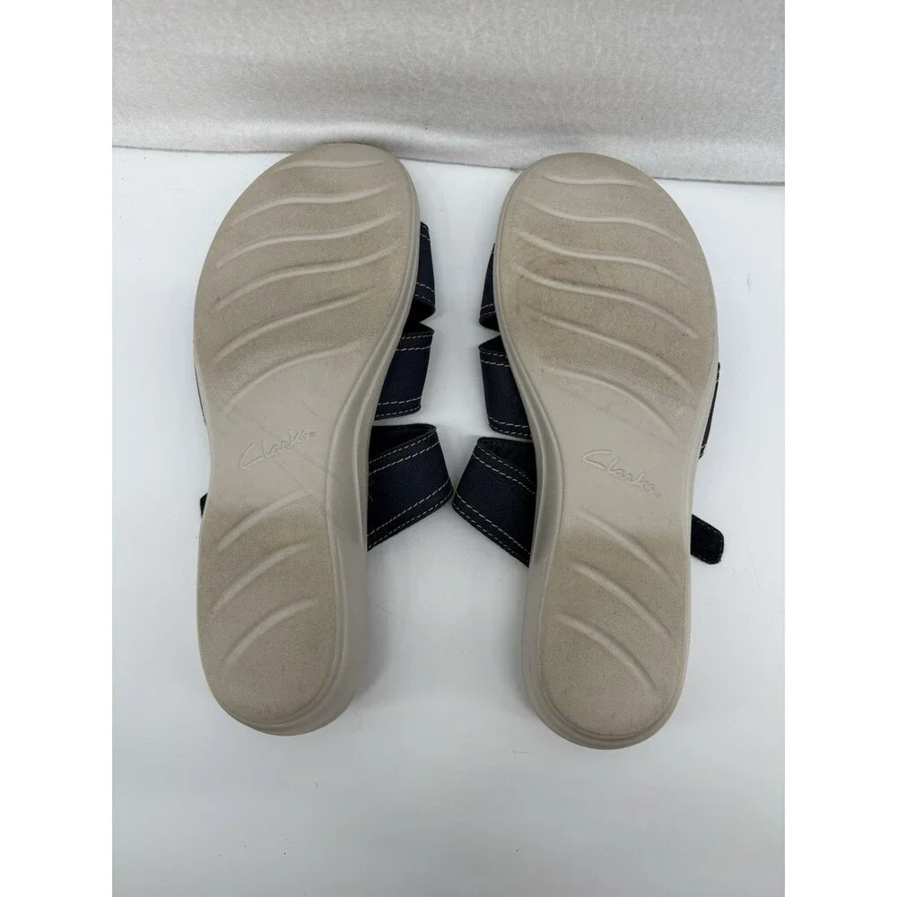 Clarks Women Elizabelle Bay Leather Sandal Navy‎ Blue 7.5M Adjustable Straps